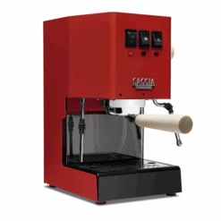 Gaggia Classic Evo Pro Espresso Machine In Cherry Red With Tiger Maple